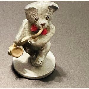Vintage Van Heusen 1984 FINE PEWTER MINI FIGURINES BEAR PLAYING SAXOPHONE